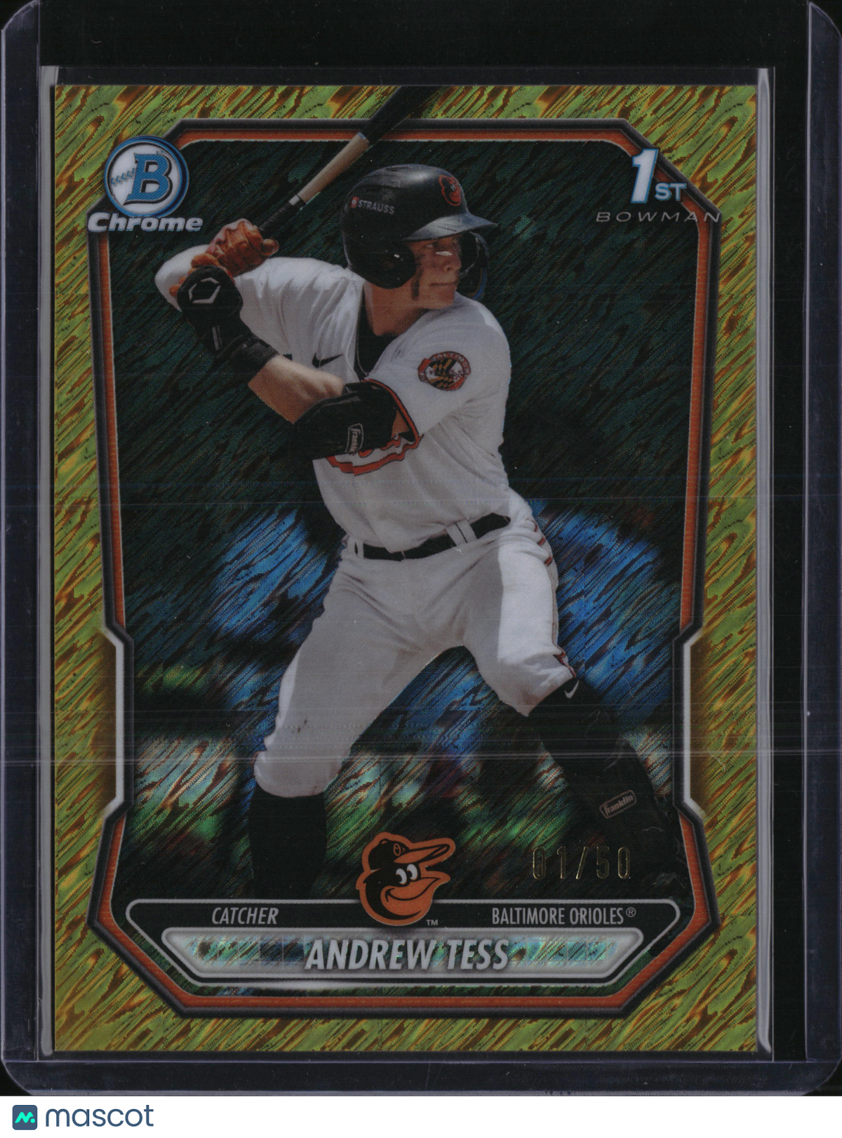 2025 Bowman Chrome Andrew Tess #BCP-90 Yellow Mojo Refractor /50