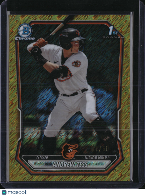 2025 Bowman Chrome Andrew Tess #BCP-90 Yellow Mojo Refractor /50