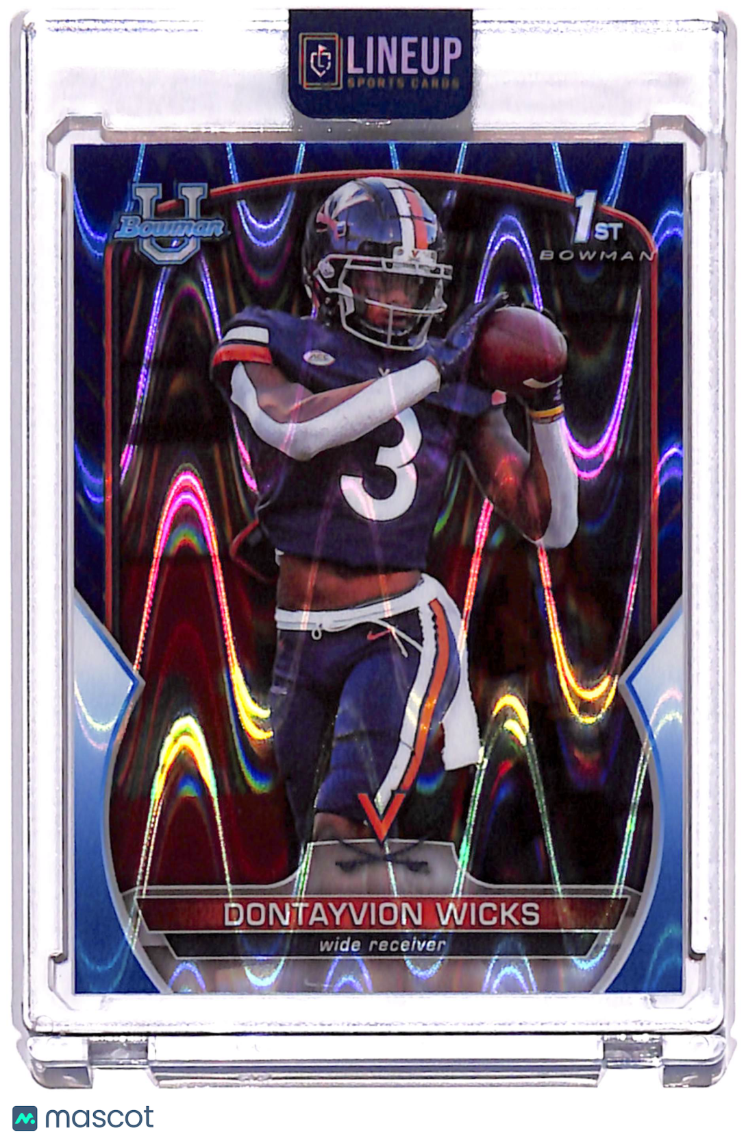 2022 Bowman University Dontayvion Wicks #96 Blue RayWave /199