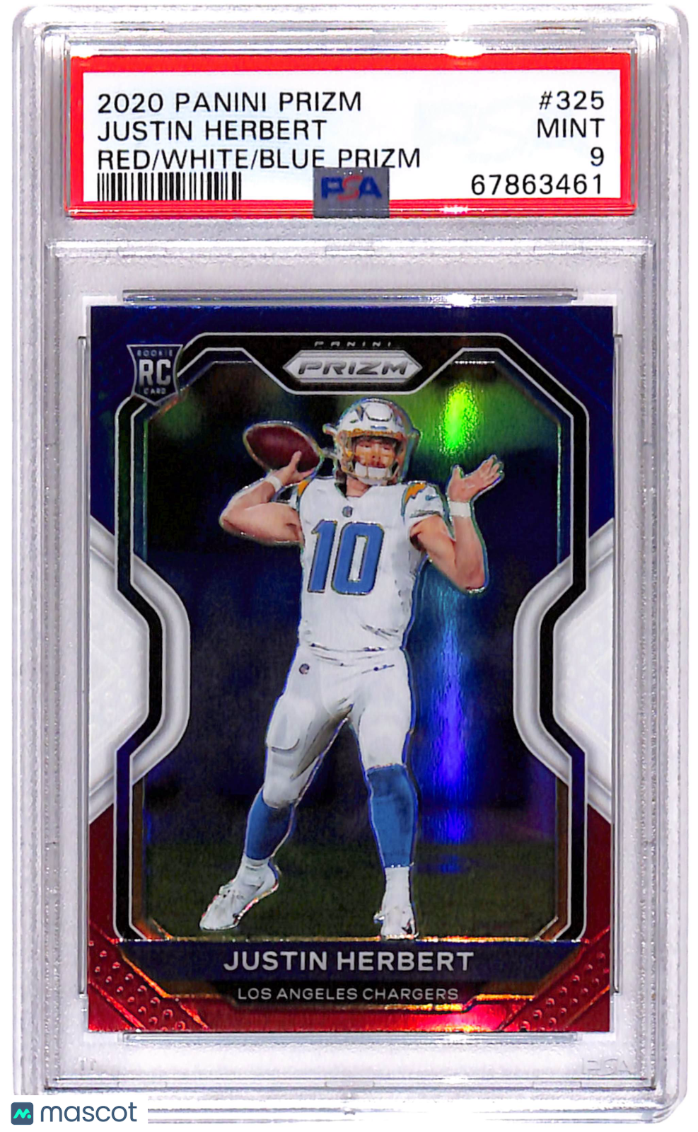 PSA 9 2020 Panini Prizm Justin Herbert #325 Red White Blue