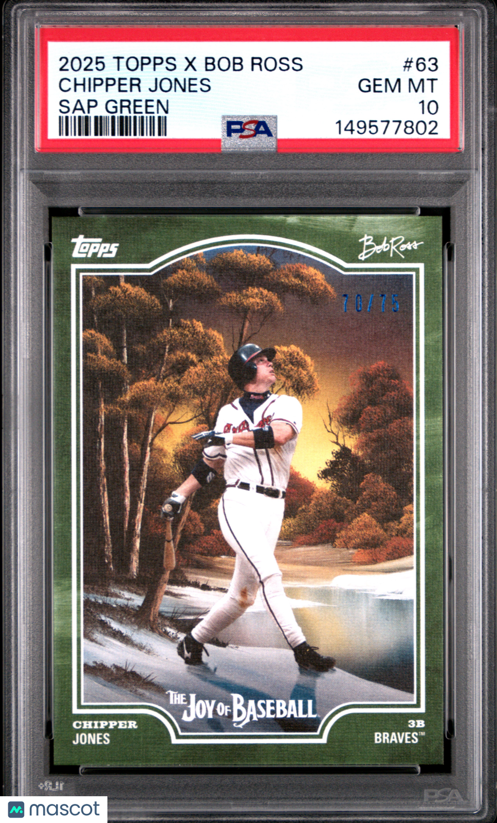 PSA 10 2025 Topps X Bob Ross The Joy Of Baseball Chipper Jones #63 Sap Green /75