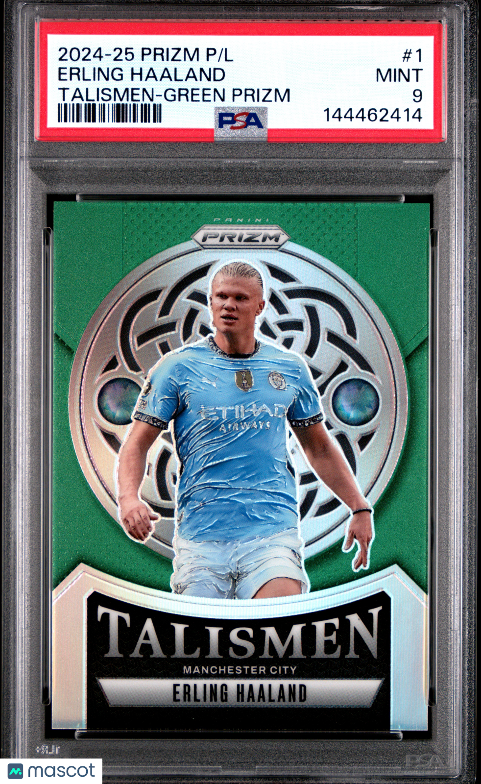 2024-25 Panini Prizm Premier League Talismen Erling Haaland #1 Green /5 PSA 9