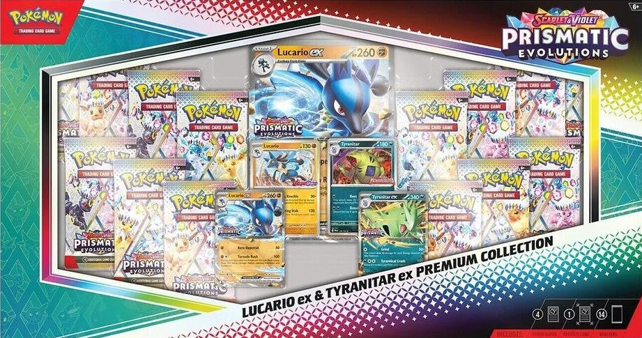 Pokemon Prismatic Evolutions Lucario ex & Tyranitar ex Premium Collection (Sam's Club)