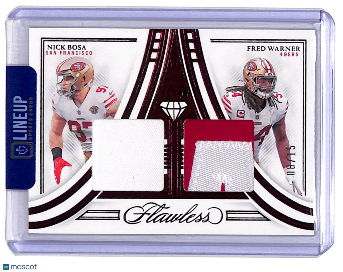 2023 Panini Flawless Football Fred Warner Nick Bosa #DDM-BO /15 Dual Memorabilia Patch