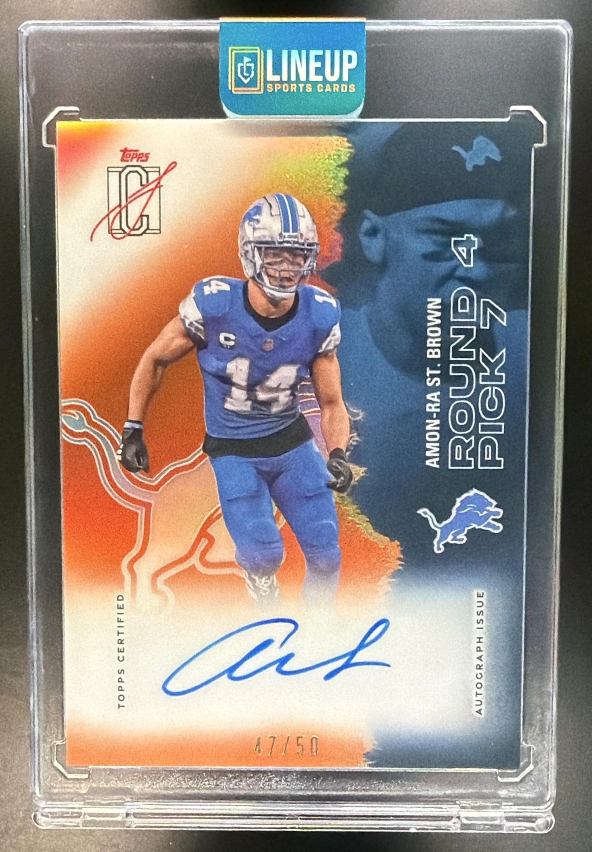 2025 Topps Signature Class Amon-Ra St. Brown #19 Veteran Chrome Auto Orange /50