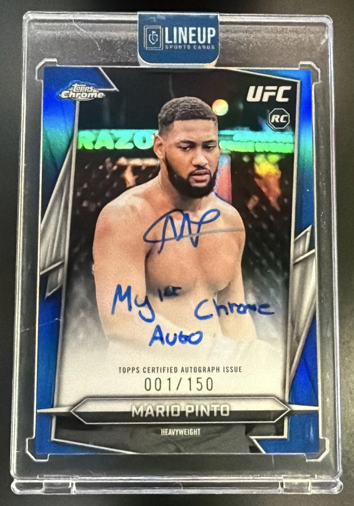 2026 Topps Chrome UFC Mario Pinto #BAV-MO Auto Blue Refractor 1/150 RC