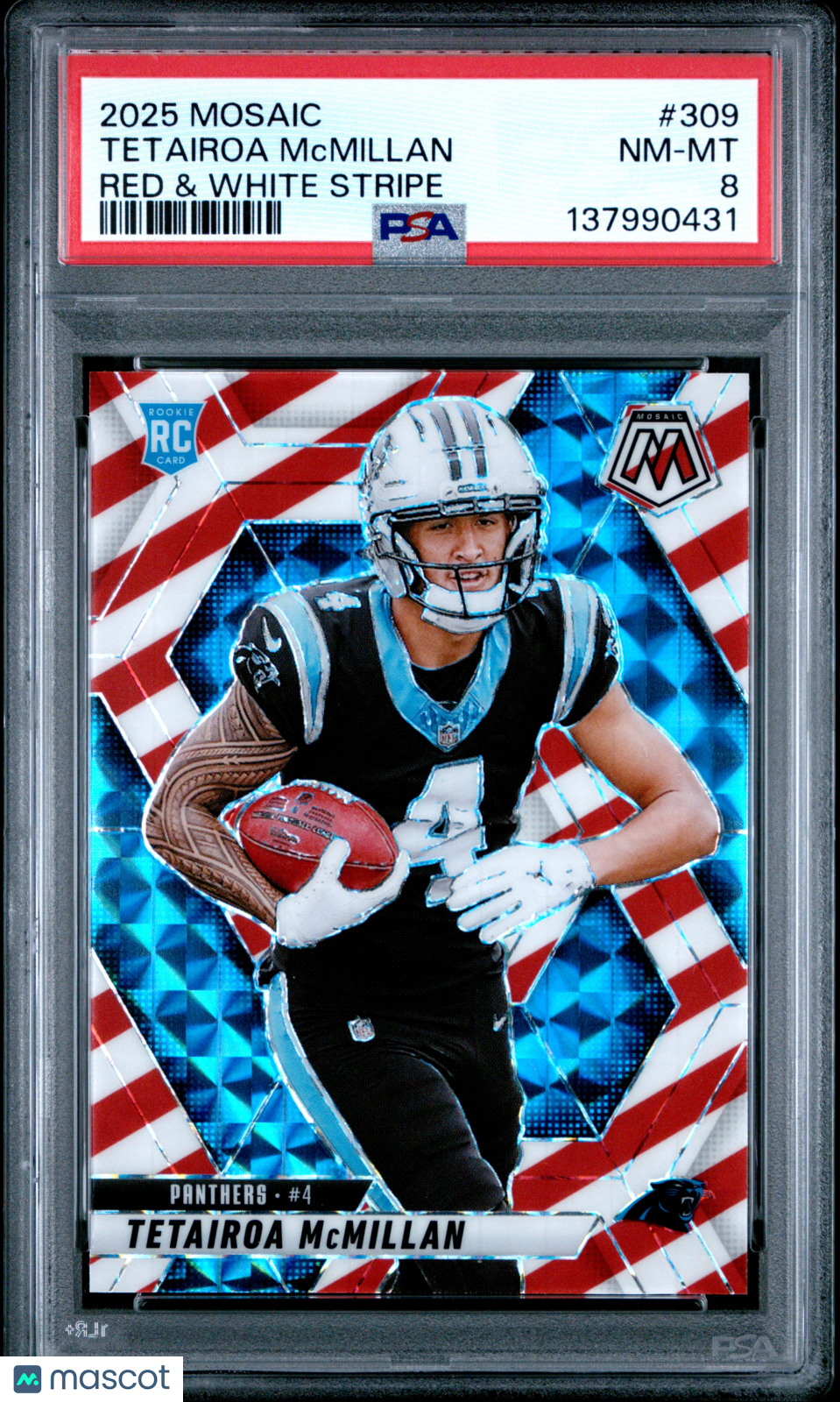 PSA 8 2025 Panini Mosaic Tetairoa Mcmillan #309 Red & White Stripe