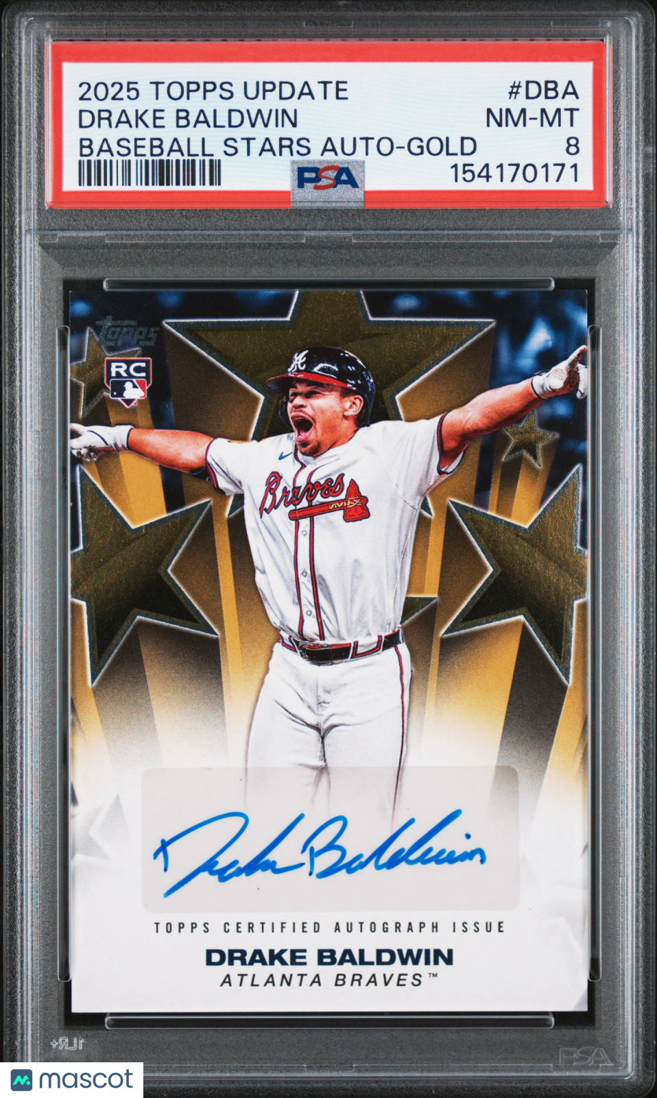 PSA 8 2025 Topps Update Baseball Stars Autographs Drake Baldwin #DBA Gold /50