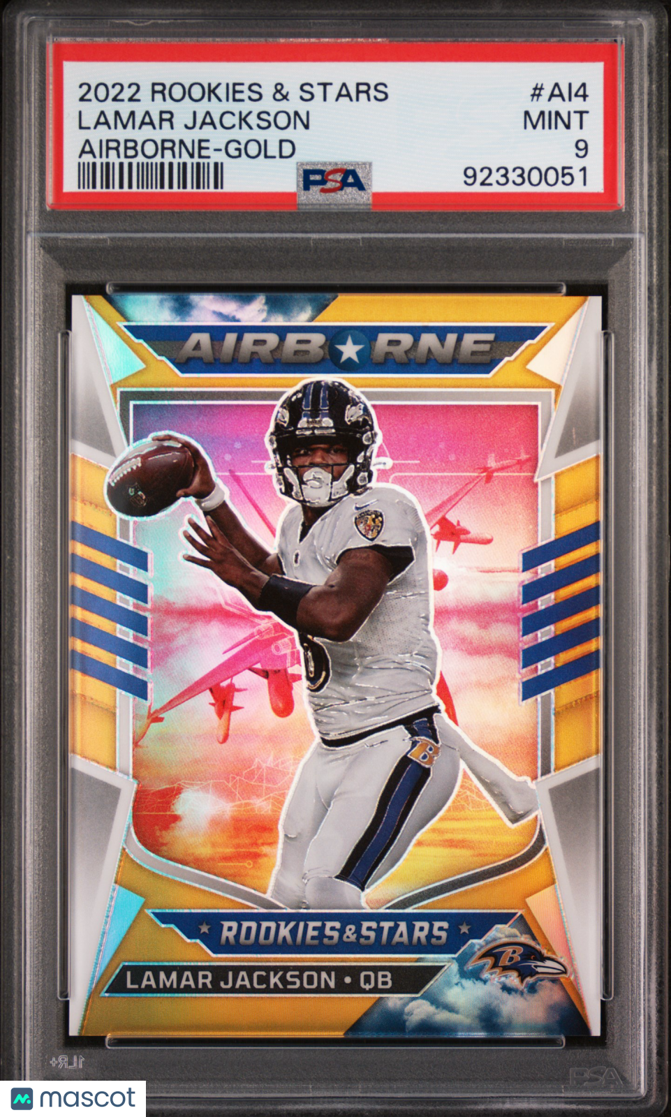 PSA 9 2022 Panini Rookies & Stars Airborne Lamar Jackson #AI4 Gold /10