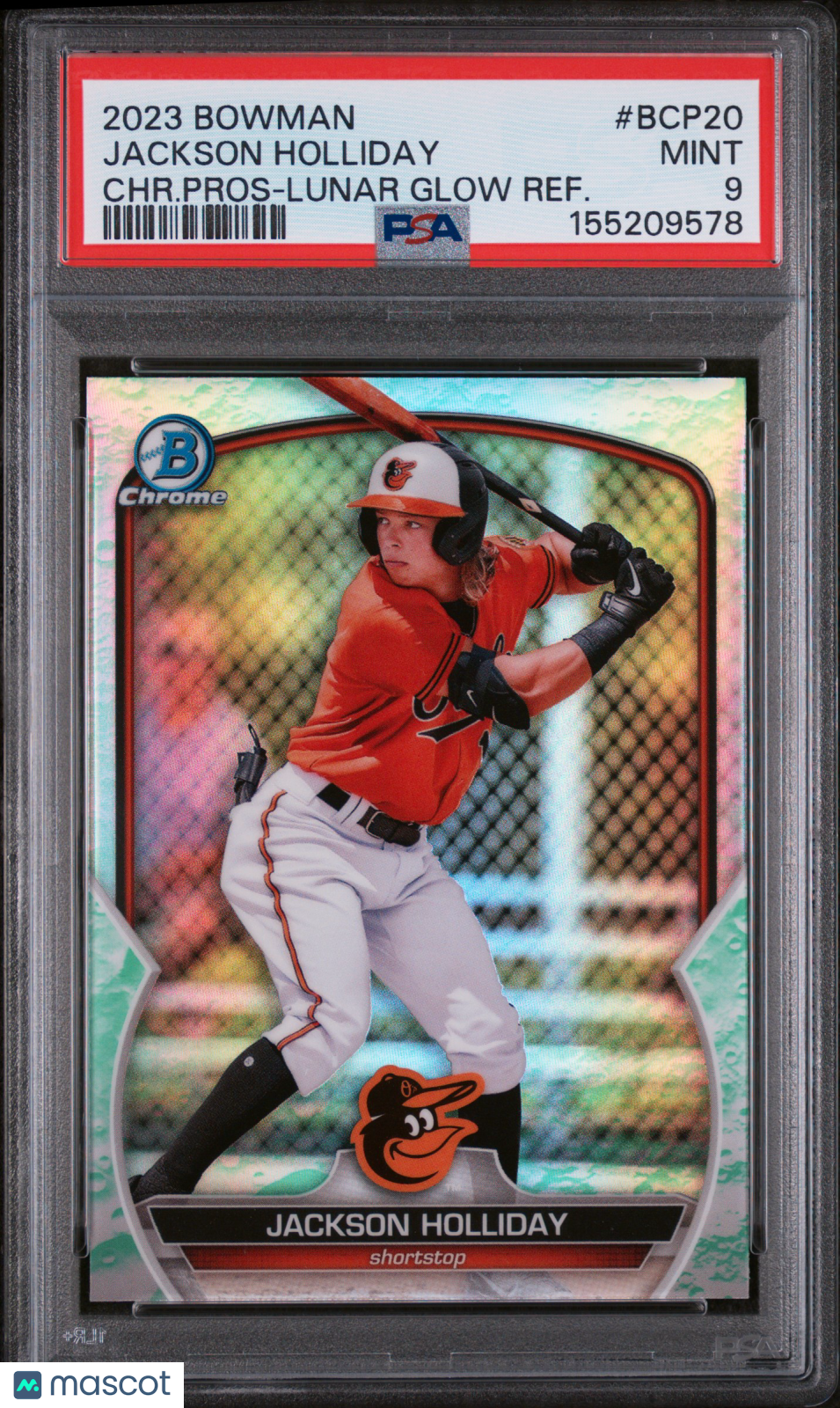 PSA 9 2023 Bowman Chrome Prospects Jackson Holliday #BCP20 CHR. Pros Lunar Glow Refractor