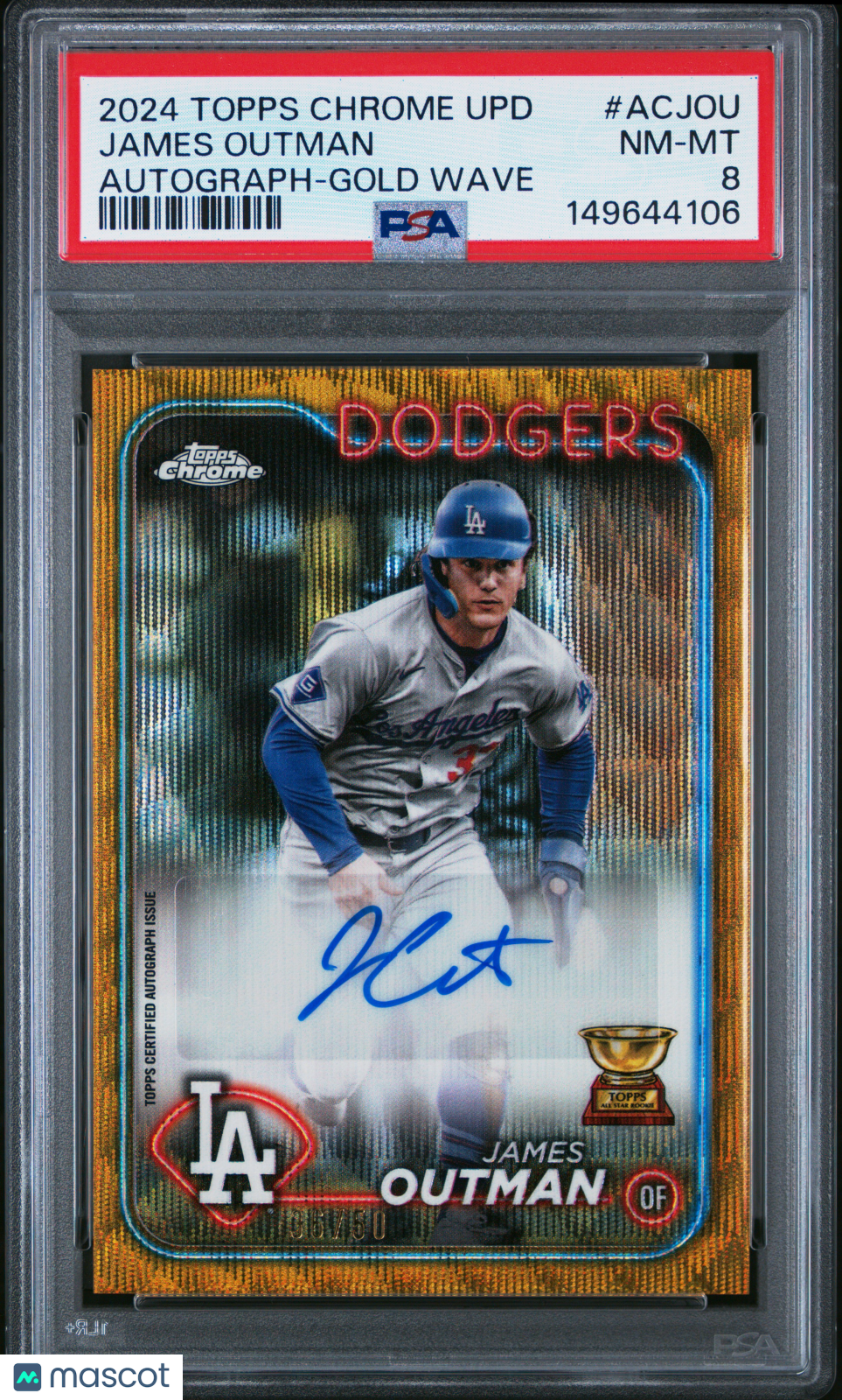PSA 8 2024 Topps Chrome Update Chrome Baseball Update Series Autographs James Outman #ACJOU Gold Wave /50